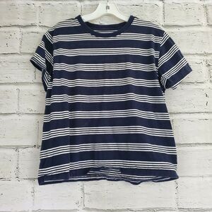 LL Bean Blue White Striped Short Sleeve Tee Shirt Boys Size Medium